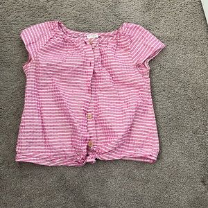Girls Stripped Pink & White Button Up Blouse
